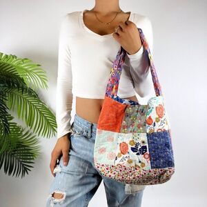 Vintage Cottagecore Floral Patchwork Bohemian Grandmacore Girly Tote Bag Purse